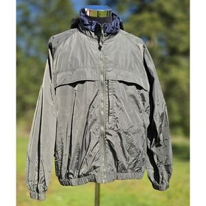 Vintage 90s Eddie Bauer Jacket OLIVE Nylon Windbreaker Full Zip Hooded Mens L